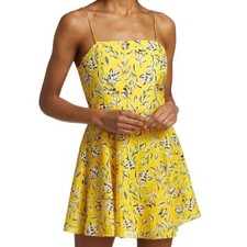 ALICE + OLIVIA Glinda Floral Silk-Cotton A-Line Swinging Sunbeam Yellow Dress 14