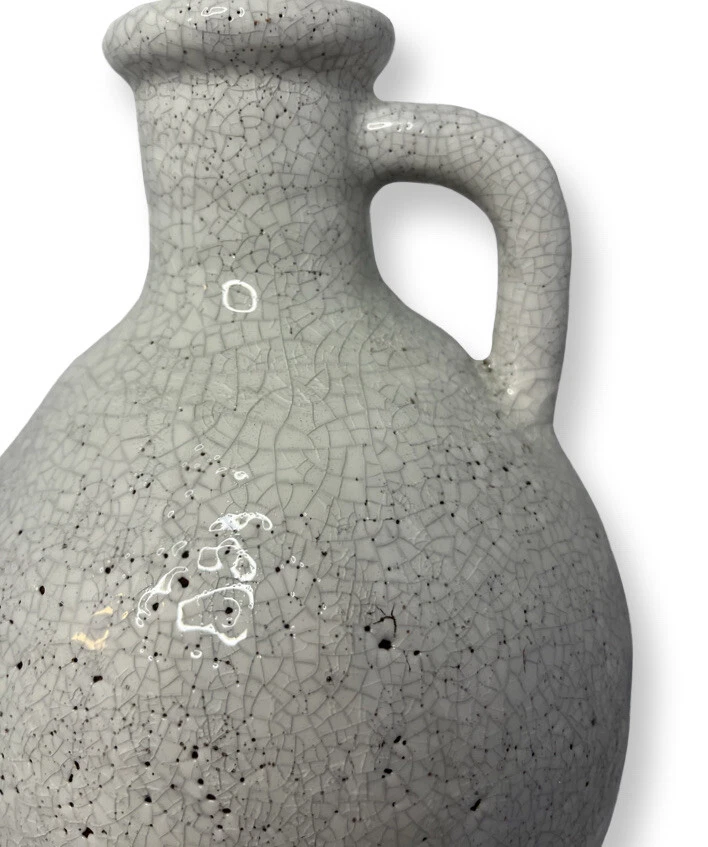 "Jarra decorativa de arcilla blanca esmaltada craquelada de 15"" de inspiración vintage" Foto 3 de 4