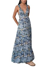 Women's Blue Strappy Sleeveless Tie-dye Long Dress 107 New