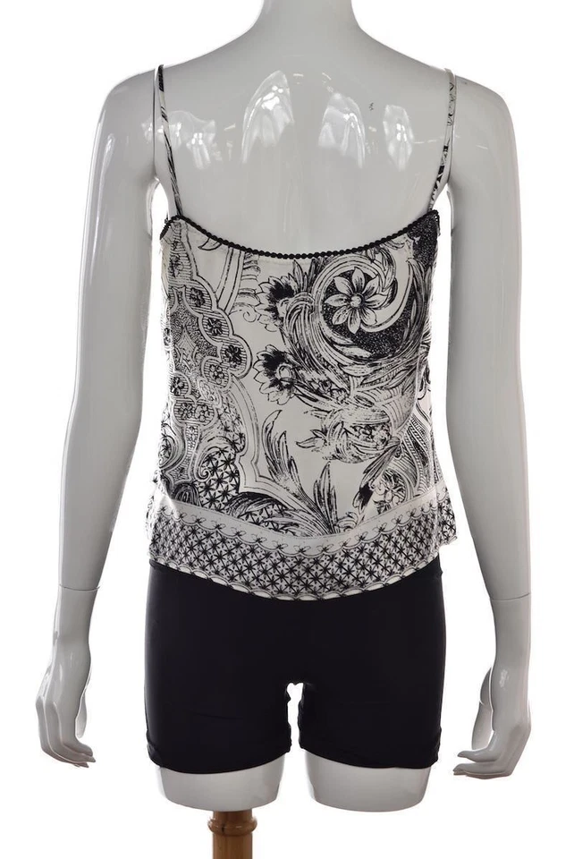 Camisa Feraud Mujer Top Talla 8 Negra Blanca Estampada Cami Seda Correas Espagueti Foto 2 de 4