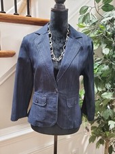 Classic Blues Women Denim Cotton Long Sleeve Single Breasted Blazer Size Medium