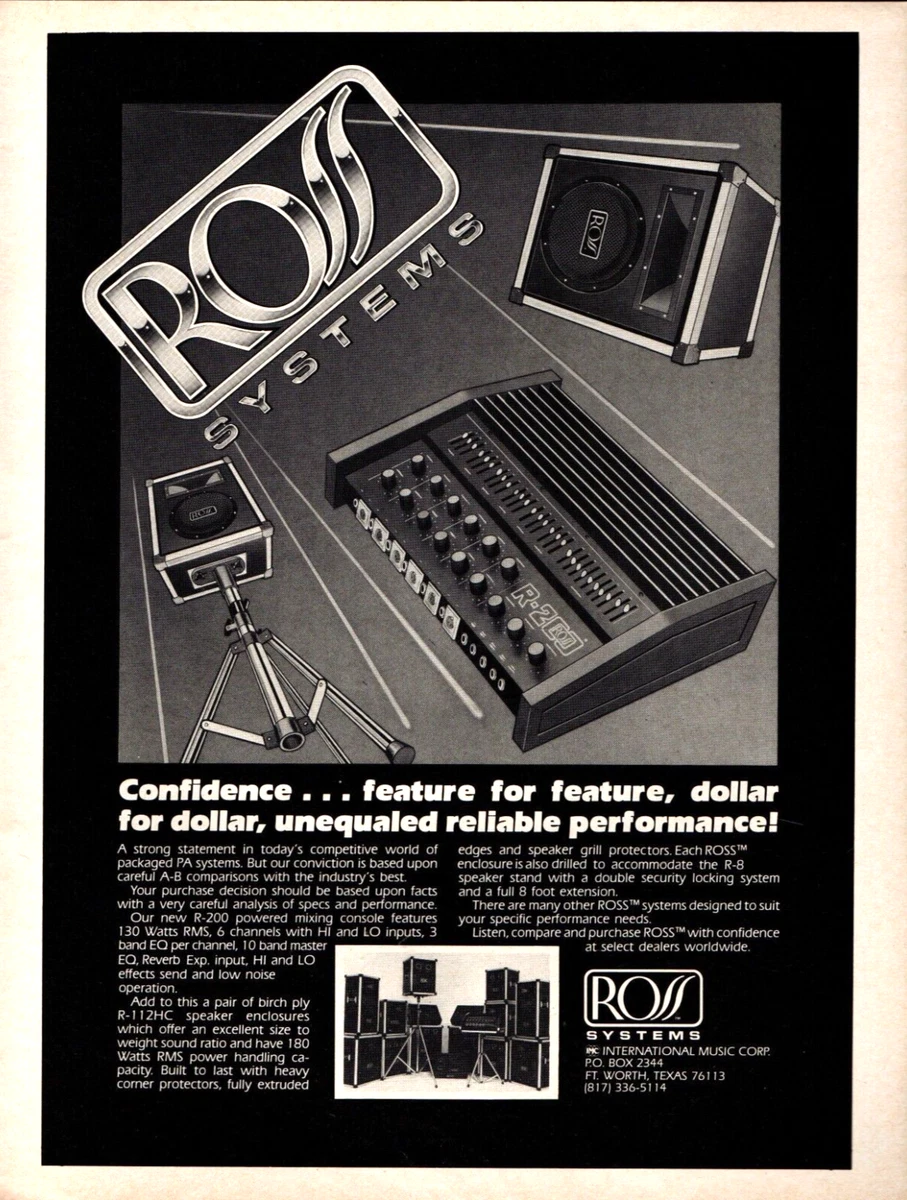 vtg 70s 80s ROSS SYSTEMS MAGAZINE PRINT AD Pro Sound Audio PA Gear Pinup