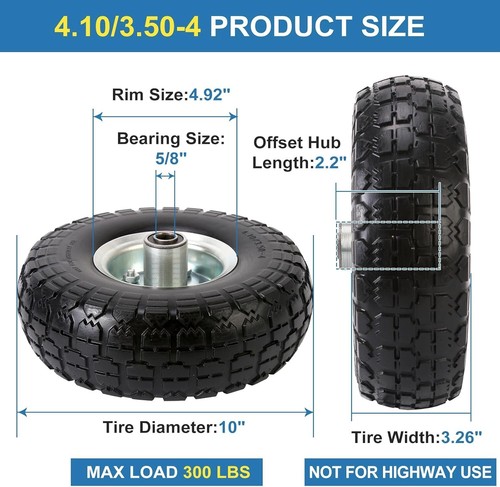 (2 Pack) 10 Inch Solid Polyurethane Tire 4.10/3.50-4 Tire, 10" Flat Free Whee... - Picture 2 of 7