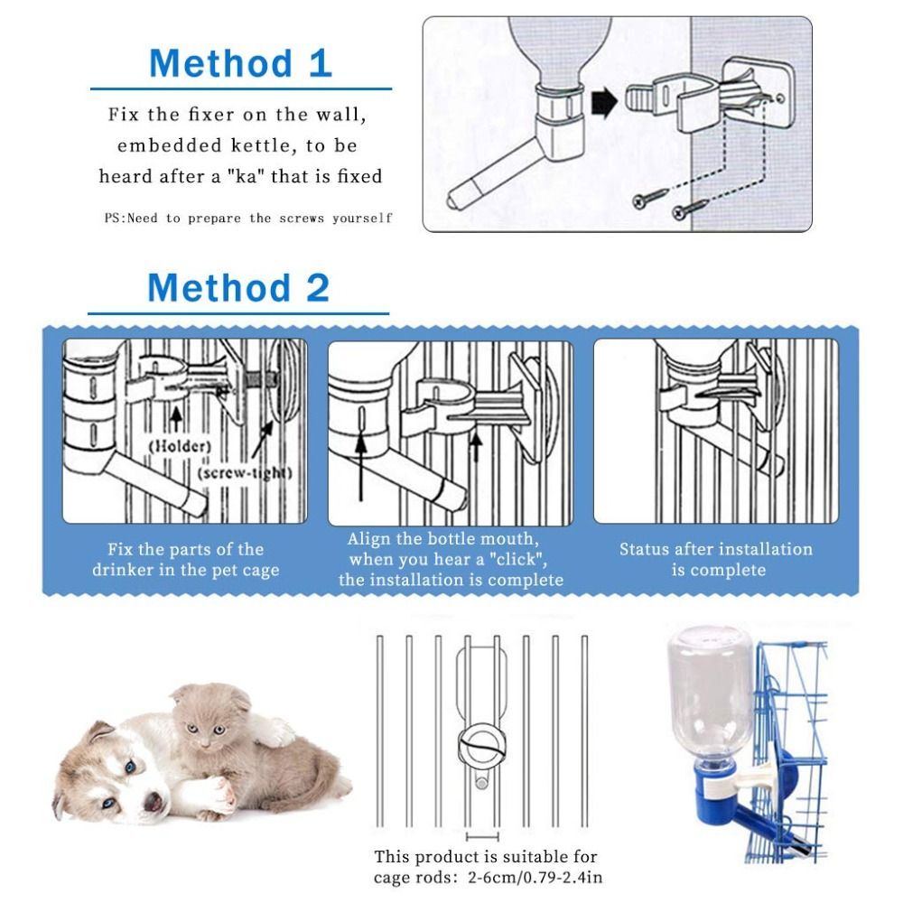 NoDrip Bottle Dog Cage Water Dispenser Watering Supplies Dog Water