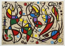 Joan Miró (Handmade) Drawing On old Paper Signed & Stamped Mixed Media, Vtg Art