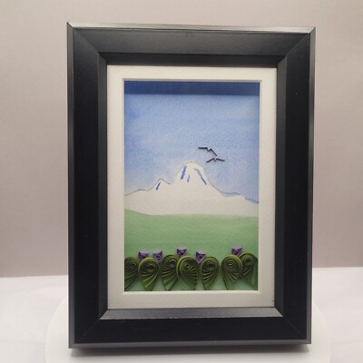 Beautiful Mount Rainier 3D Scene Papercrafted Framed Art Signed 4×6