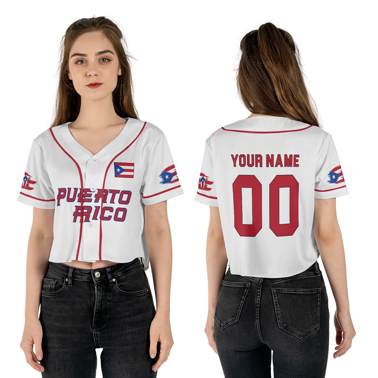 Personalized Puerto Rican Crop Top Baseball Jersey - Flag Pride Puerto Rican
