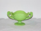 Vtg. Fenton Lime Green Satin Footed Candy Dish With Handles