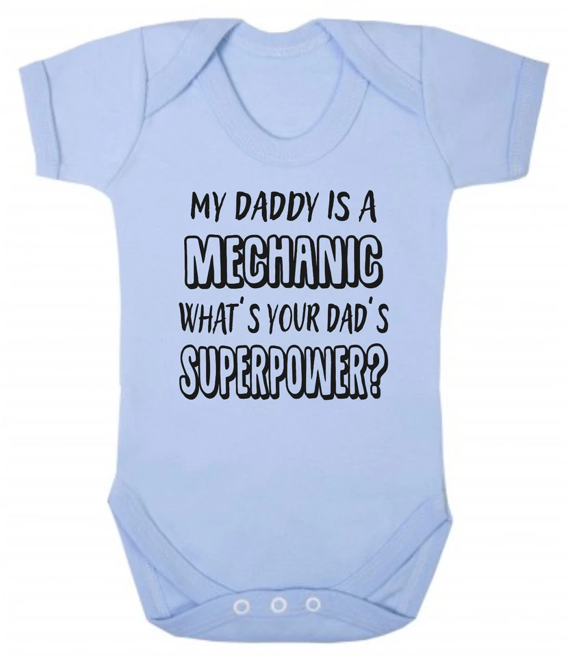 CLICK MY CLOBBER Mein Vater ist Mechaniker Was ist deine Superkraft? Baby Body blau oder rosa