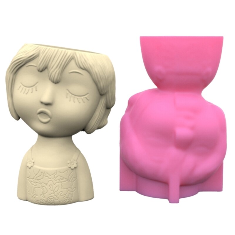 Silicone Mold for Concrete Flower Pots Girl Shape Planter Mold Pen Holder