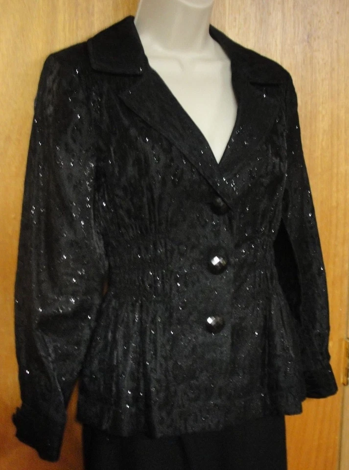 Precioso Blazer Chaqueta Laura Ashley Negro Brillante, Talla PM Foto 3 de 4