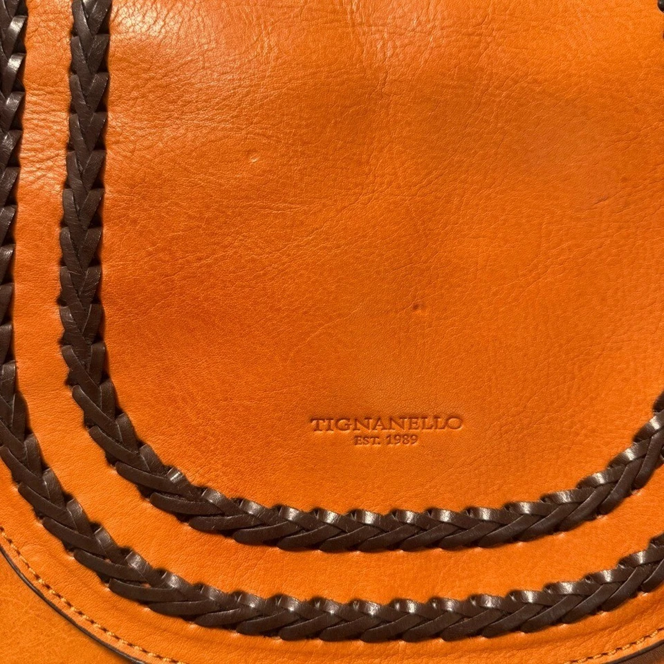 Bolso Bandolera Estilo Acordeón Tignanello Naranja Cuero Solapa Frontal Foto 3 de 4