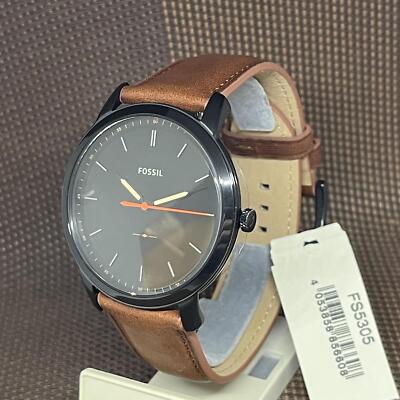 Fossil FS5305 Minimalist Slim Three-Hand Light Brown Leather Strap 
