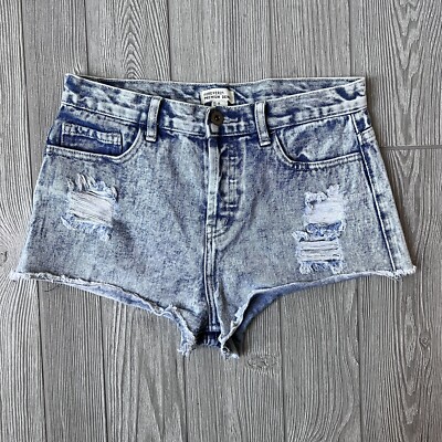 Forever 21 Distressed Denim Boyfriend Jeans Shorts Stone Acid Wash Booty 28  M