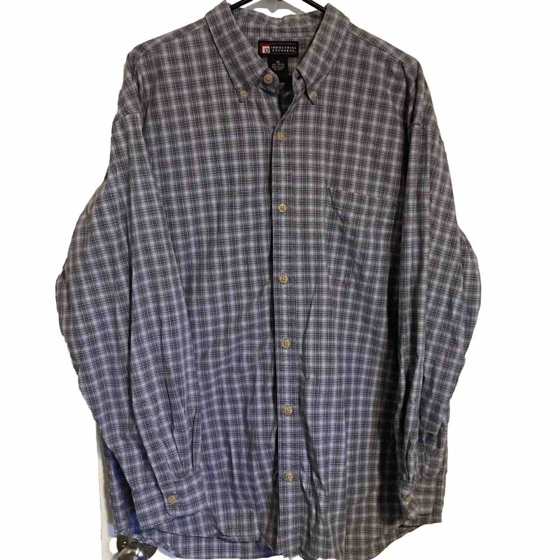 Industrial Exchange Shirt Mens Size XL Button Up Blue Plaid Long Sleeve Cotton