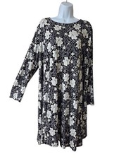 Old Navy Black, White, & Gray Floral Long Sleeve Shift Dress Stretch XL NWT