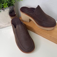 Pierre Dumas Platform Mules Womens Brown Chunky Block Heel Retro Boho 7