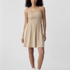 GAP Forever Soft Tan/Beige Mini Dress Sz Large NWT Smocked Top Adjustable Straps