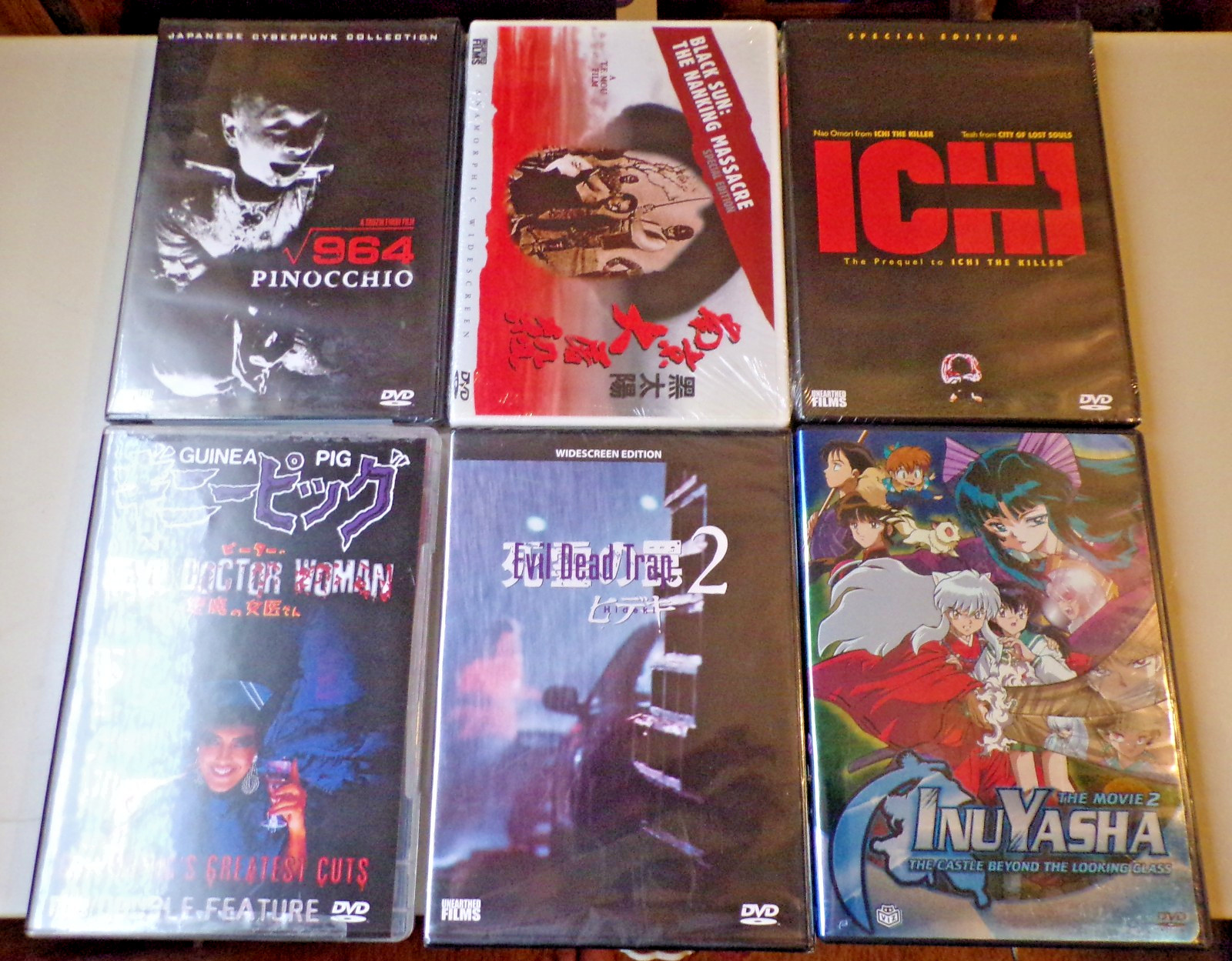 5 Asian Horror DVD's + bonus: Black Sun-The Nanking Massacre, Pinocchio 964 etc