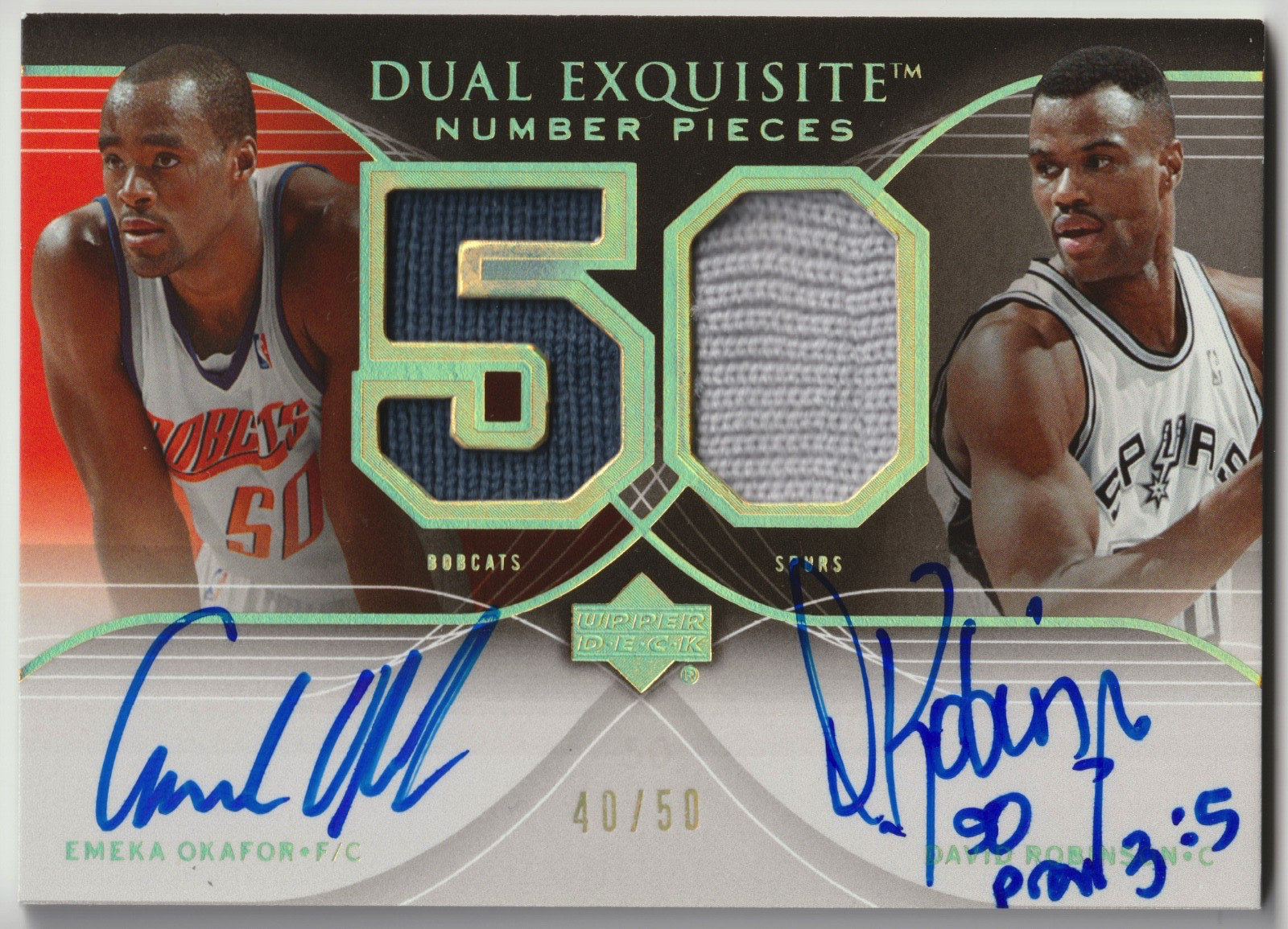David Robinson/Emeka Okafor 2005-06 Exquisite Dual Number Pieces Patch Auto #/50