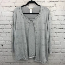 Alfred Dunner Top Womens 3X Gray Layered Look Pullover Blouse Beaded