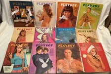 1970 Playboy Magazines Lot Of 12 W/Oct. Twins Issue Centerfolds Intact