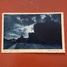 MAESTA' NEL NOTTE ... ROME CASTEL S. ANGEL OLD POSTCARD SHIPPED 1928 