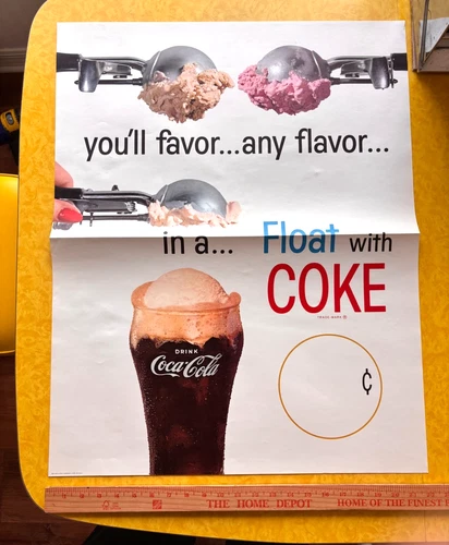 Rare Vintage Coca Cola 1960's Poster Diners & Restaurants Ad & Price 28"x22"
