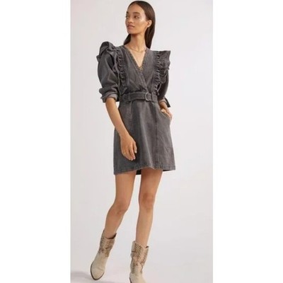 Anthropologie Alexia Magali Pascal Denim Carbon Mini Dress Ruffle belt accent 6 