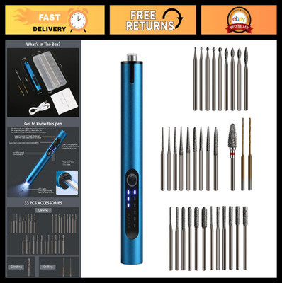 Cordless Electric Engraving Pen Tool Kit - 30 Bits, 3-Speed, USB LED Light for D