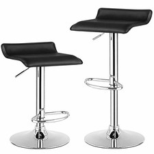 Set of 2 Swivel Bar Stool PU Leather Adjustable Kitchen Counter Bar Chairs Black