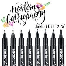 Hand Lettering Pens, Calligraphy Brush Pens Art 8 Piece Set, Black