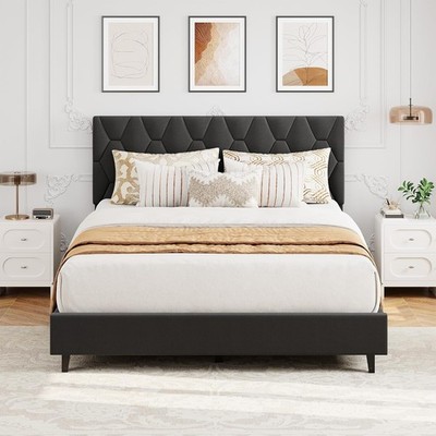 Twin Full Queen King Size platform Bed Frame w/ Upholstered Adjustable Headboard