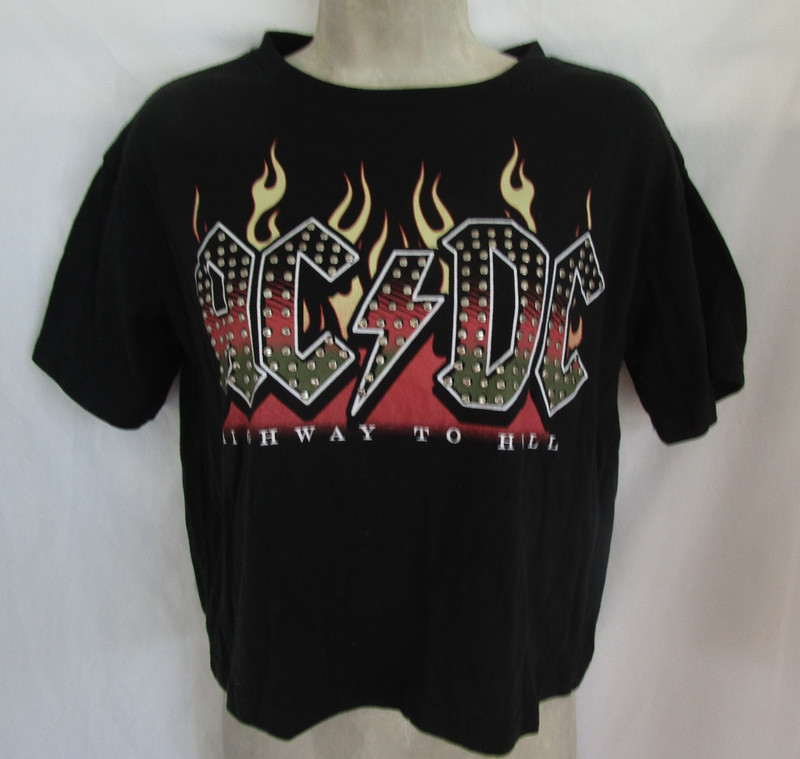 AC/DC Women's Highway To Hell Studded Black Graphic Crop Top