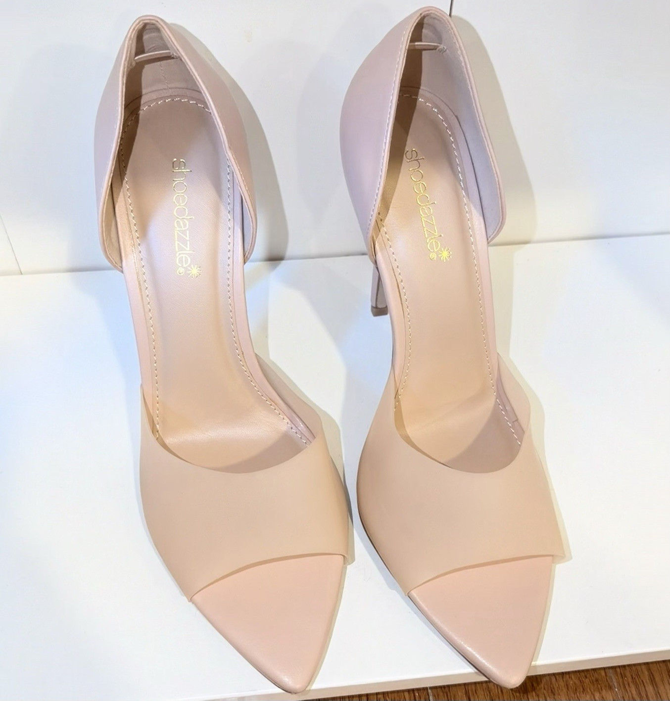 ShoeDazzle Women’s Beige D'Orsay Pointed Toe Stiletto Slip On Heels 8.5