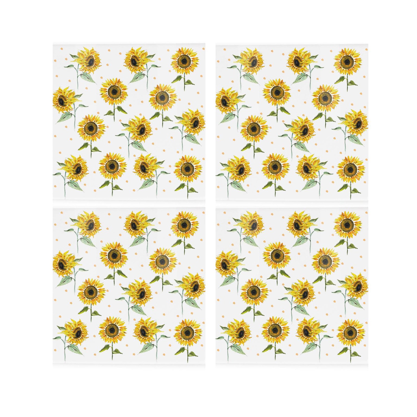 Sunflower Ceramic Coaster Set - Bright Flowers Square Set of 4 Coasters Gift
