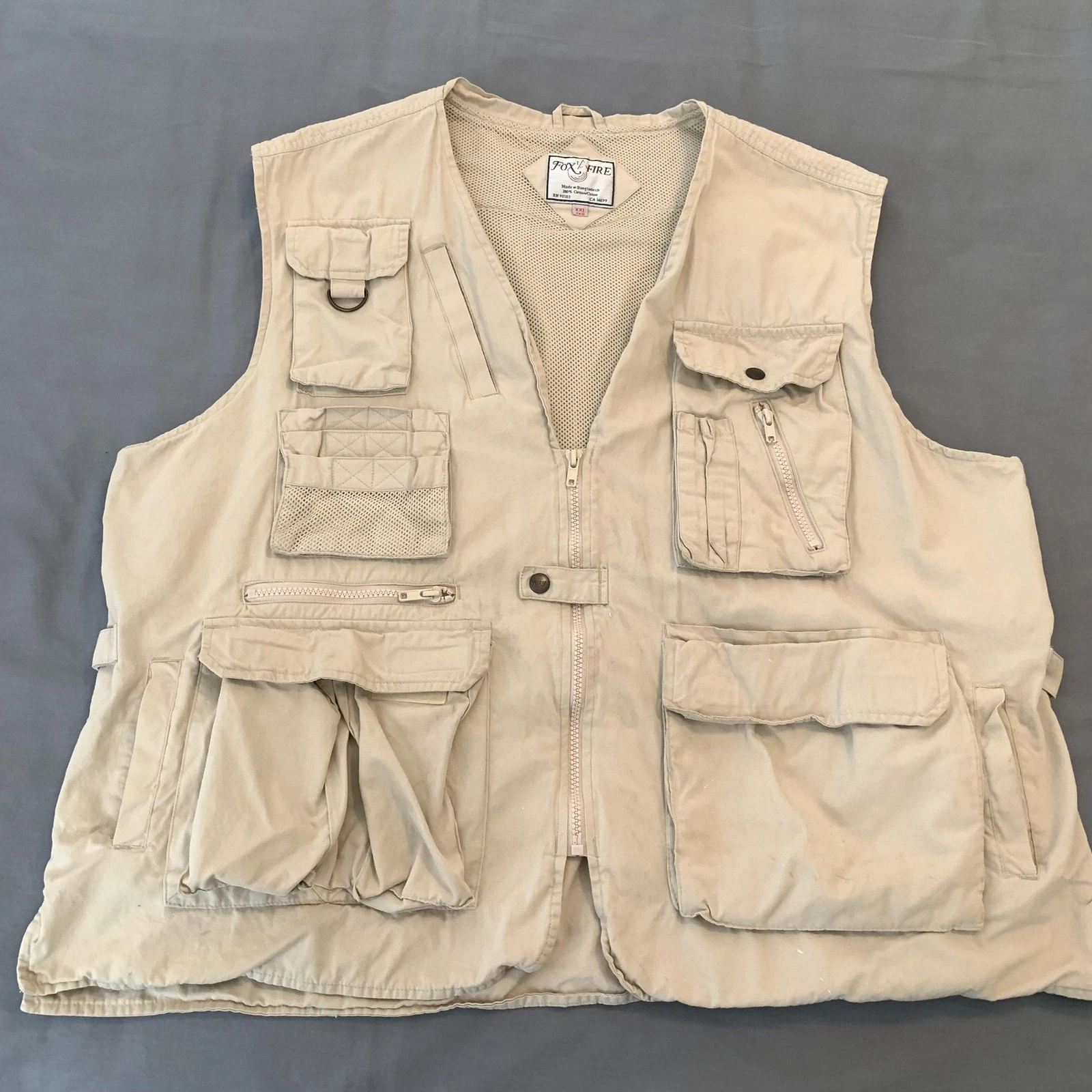 Foxfire Vest Mens Big 1X Beige Cotton Utility Fishing Photographer Outdoor