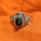 Vintage Poison Ring 925 Sterling Silver Oval Malachite Hinged Victorian Size 7