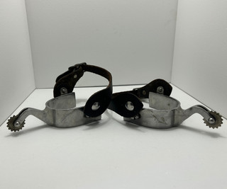 Vintage Crockett Renalde Spurs w/ Leather Straps – CR Horseshoe Mark – 14 Point