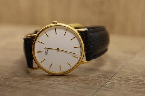 Seiko Watch Men 32mm White Dial Gold Tone Round Vintage 5y30-7000 New Battery