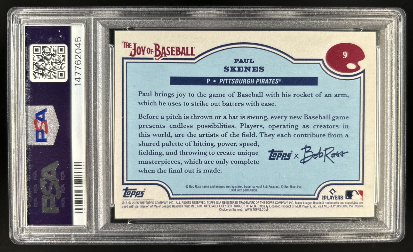 2025 Topps Bob Ross: The Joy of Baseball Paul Skenes Indian Yellow #/25 PSA 10 view 2