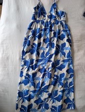 A New Day Maxi Dress Women’s Blue White Floral Sleeveless Spaghetti Strap Size M
