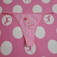 Rare VTG VS PINK Graphic Cotton Low Rise V-string Thong Panty Size Sm