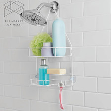 Basic Hanging Shower Caddy with 2 Shelves and Soap Tray, White