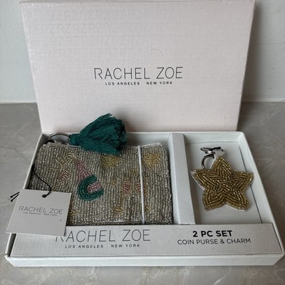 NEW NIB Rachel Zoe Beaded Champagne Coin Purse & Star Charm Gift Set 2 piece