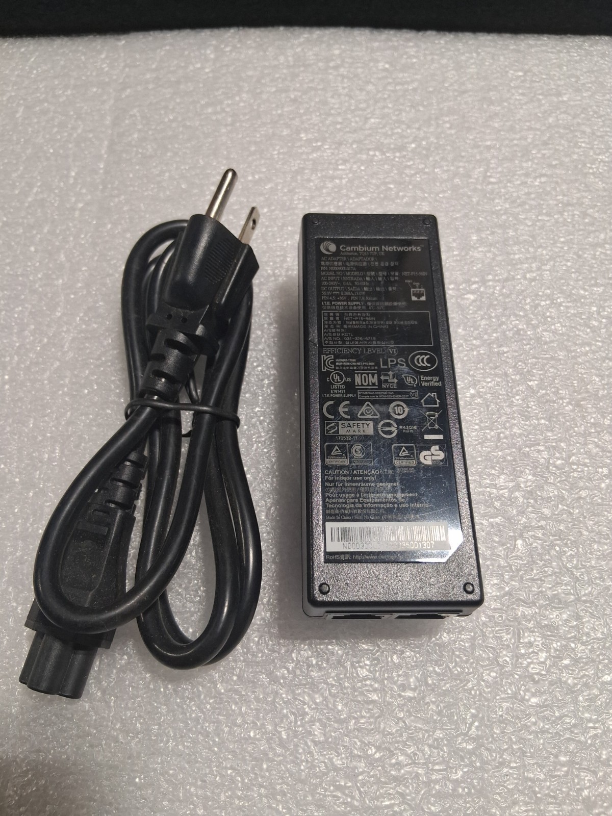Cambium Networks N000900L017A PoE Gigabit DC Injector, 15W Out 56V