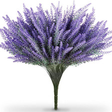 Artificial Lavender Bouquet Faux Silk Flowers UV Resistant Vase Wedding Decor
