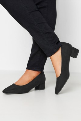 Faux Suede Block Heel Court Shoe In Extra Wide Fit UK