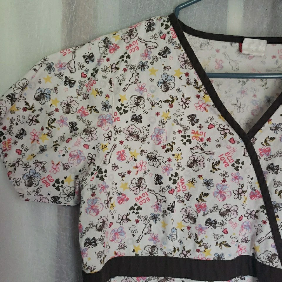 Dickies Scrub Top Flowers Bird Coquette Scrubs Medical Vet Dental Women Size UNK - Image 2 of 4