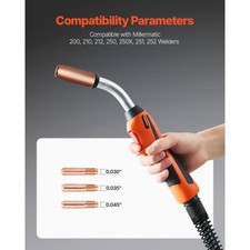 250Amp Mig Welding Gun with 15FT Cable Compatible with Millermatic 200